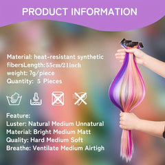5pcs Clip In Hair Extensions 53 34 Cm Party Highlights Synthetic Hairpieces