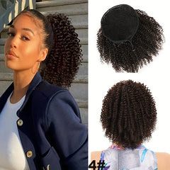 Short Afro Ponytail Hair Extensions Soft Synthetic Fiber Ponytail Pieces
