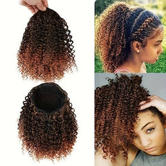 Short Afro Ponytail Hair Extensions Soft Synthetic Fiber Ponytail Pieces