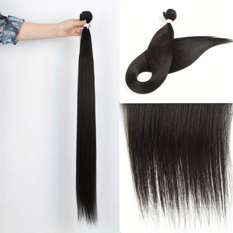 Long Straight Ponytail Bundles Synthetic Hair Weaves Natural Looking