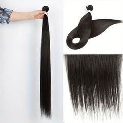 Long Straight Ponytail Bundles Synthetic Hair Weaves Natural Looking