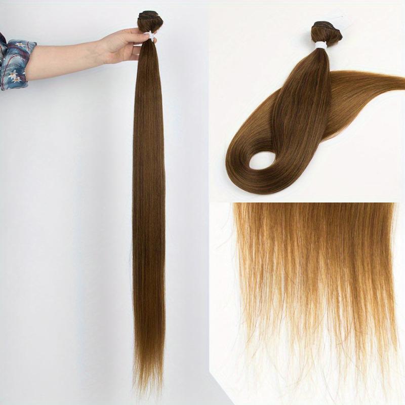 Long Straight Ponytail Bundles Synthetic Hair Weaves Natural Looking