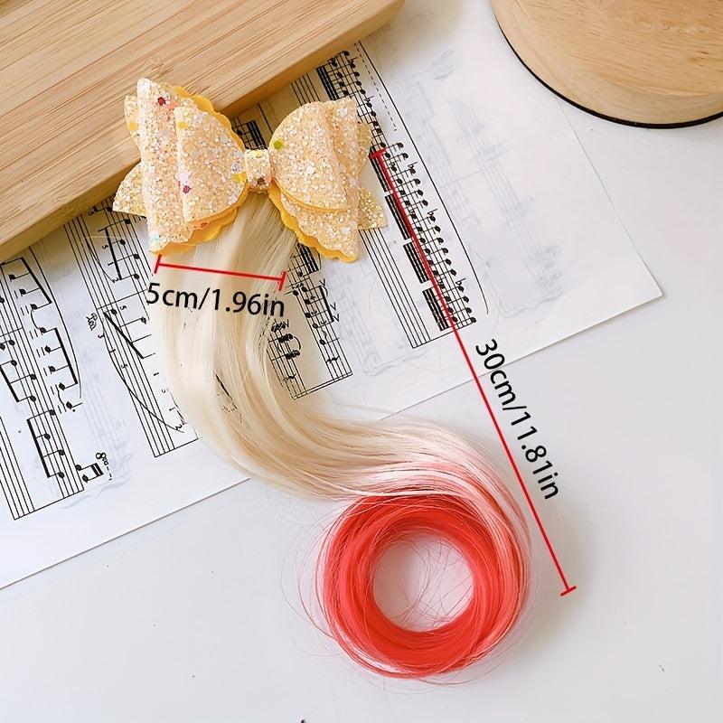 Colorful Wavy Wig Hair Clips Bows for Girls Hair Braided Extension