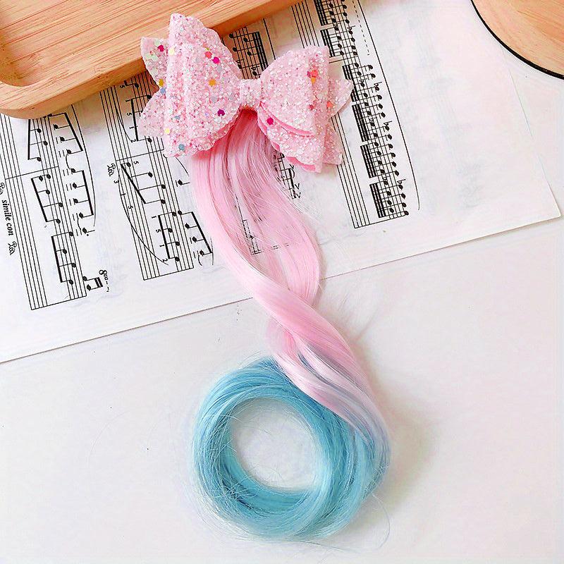 Colorful Wavy Wig Hair Clips Bows for Girls Hair Braided Extension