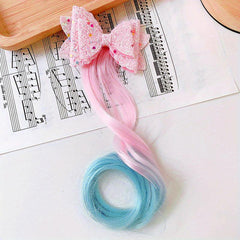 Colorful Wavy Wig Hair Clips Bows for Girls Hair Braided Extension