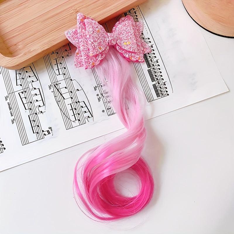 Colorful Wavy Wig Hair Clips Bows for Girls Hair Braided Extension