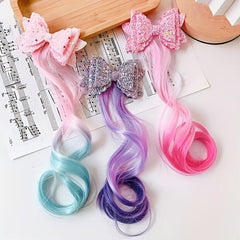 Colorful Wavy Wig Hair Clips Bows for Girls Hair Braided Extension
