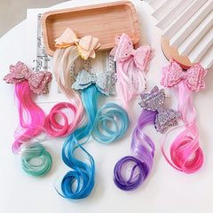 Colorful Wavy Wig Hair Clips Bows for Girls Hair Braided Extension