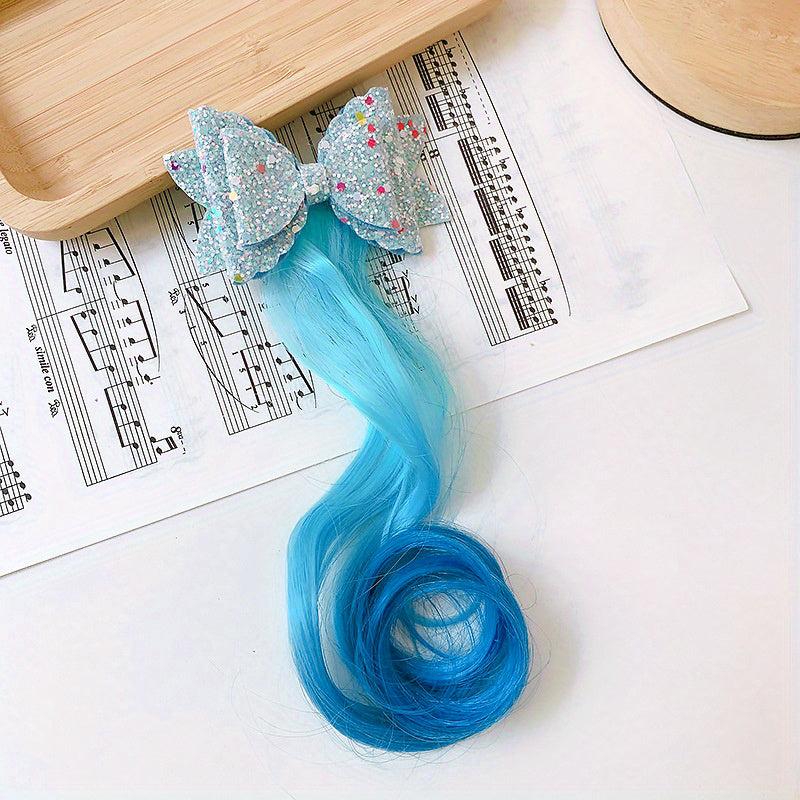 Colorful Wavy Wig Hair Clips Bows for Girls Hair Braided Extension
