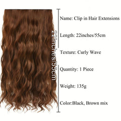 Curly Wavy Brown Synthetic Clip In Hair Extension 5 Clips