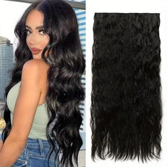 Curly Wavy Brown Synthetic Clip In Hair Extension 5 Clips