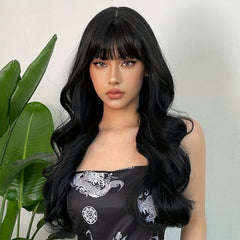 28 Inch Long Curly Wigs With Bangs Synthetic Wigs for Daily Use