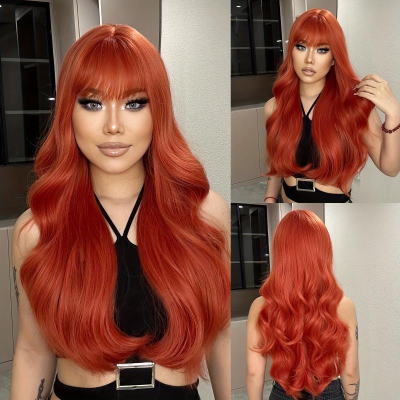 28 Inch Long Curly Wigs With Bangs Synthetic Wigs for Daily Use