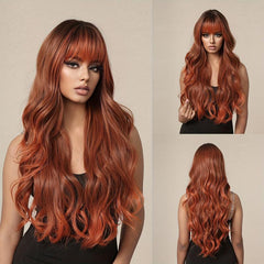 28 Inch Long Curly Wigs With Bangs Synthetic Wigs for Daily Use