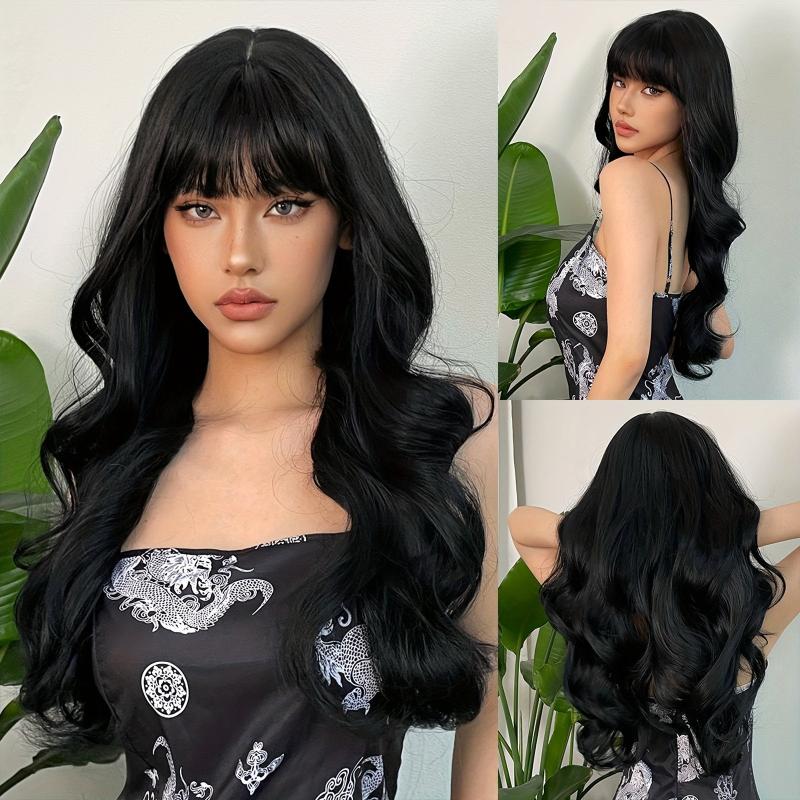 28 Inch Long Curly Wigs With Bangs Synthetic Wigs for Daily Use