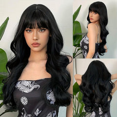 28 Inch Long Curly Wigs With Bangs Synthetic Wigs for Daily Use