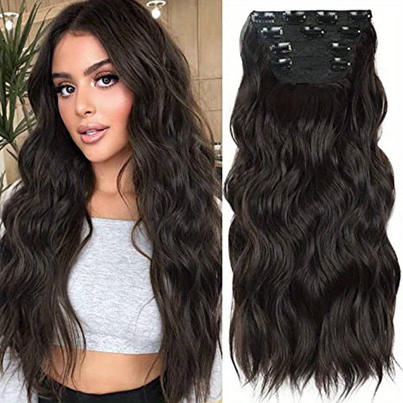 4pcs Long Water Wave Synthetic Hair Extensions Clip on Curly Hair
