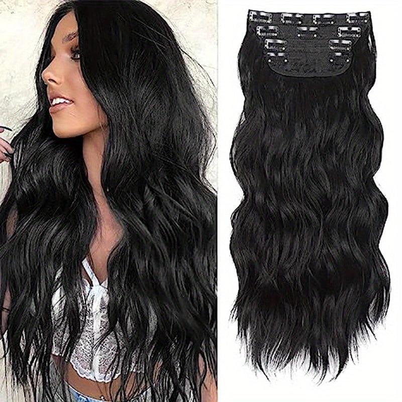 4pcs Long Water Wave Synthetic Hair Extensions Clip on Curly Hair