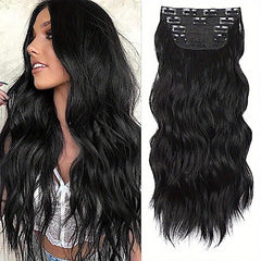 4pcs Long Water Wave Synthetic Hair Extensions Clip on Curly Hair