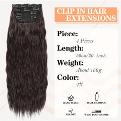 4pcs Long Water Wave Synthetic Hair Extensions Clip on Curly Hair