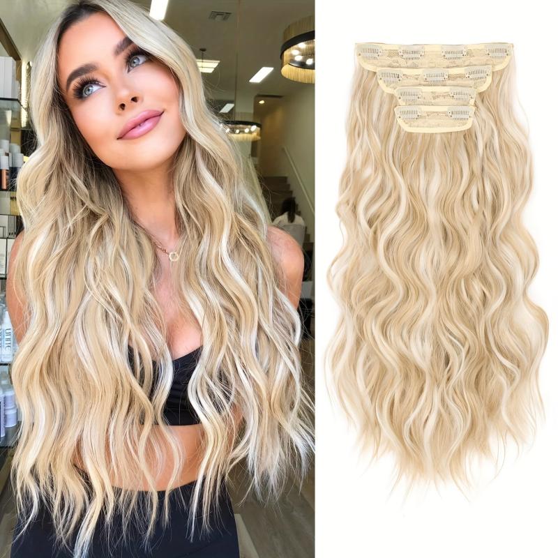 4pcs Long Water Wave Synthetic Hair Extensions Clip on Curly Hair