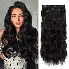 4pcs Long Water Wave Synthetic Hair Extensions Clip on Curly Hair