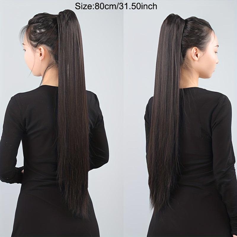 28 Cm Long Ponytail Hair Extension Claw Clip Straight Synthetic Fiber Hair Piece