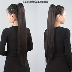 28 Cm Long Ponytail Hair Extension Claw Clip Straight Synthetic Fiber Hair Piece