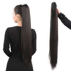 28 Cm Long Ponytail Hair Extension Claw Clip Straight Synthetic Fiber Hair Piece