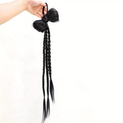Braided Ponytail Hair Extensions Synthetic Hairpiece With Bow