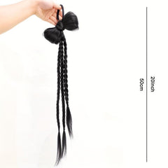 Braided Ponytail Hair Extensions Synthetic Hairpiece With Bow