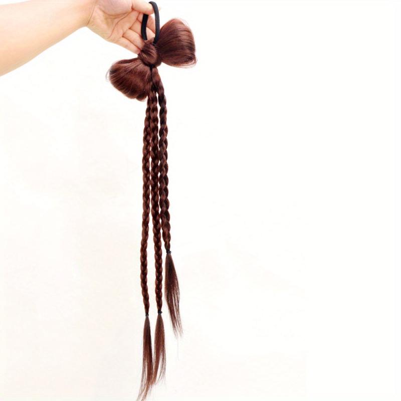 Braided Ponytail Hair Extensions Synthetic Hairpiece With Bow