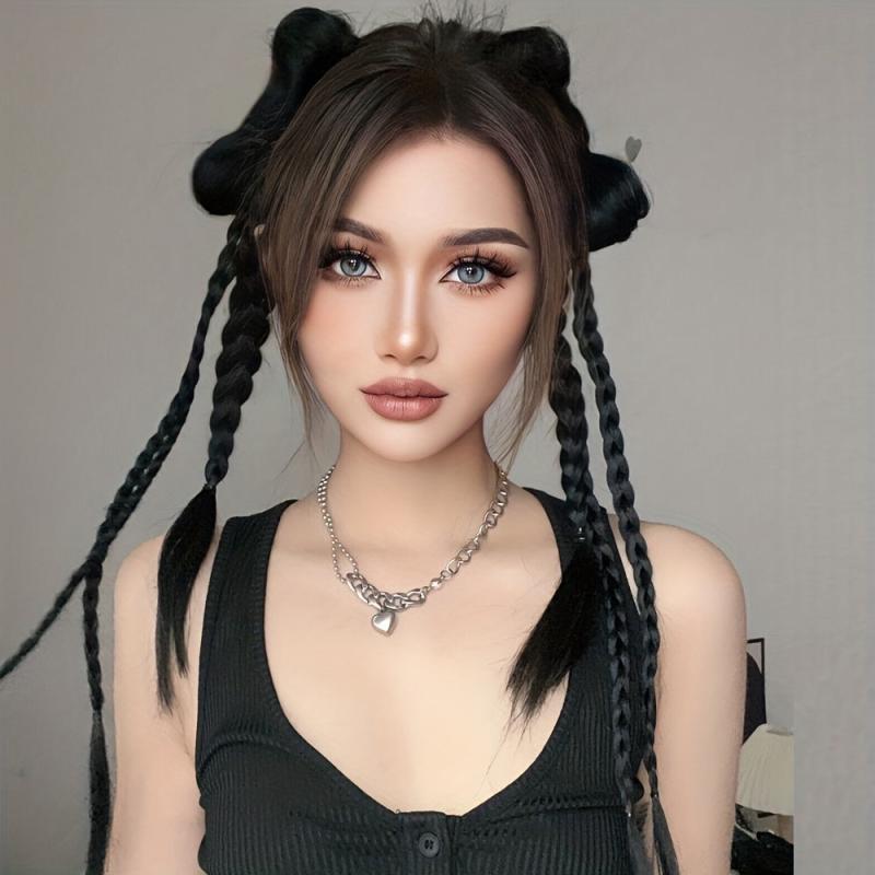 Braided Ponytail Hair Extensions Synthetic Hairpiece With Bow