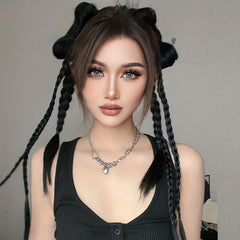 Braided Ponytail Hair Extensions Synthetic Hairpiece With Bow