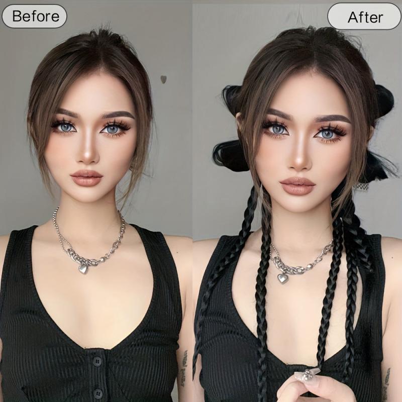 Braided Ponytail Hair Extensions Synthetic Hairpiece With Bow