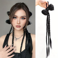 Braided Ponytail Hair Extensions Synthetic Hairpiece With Bow