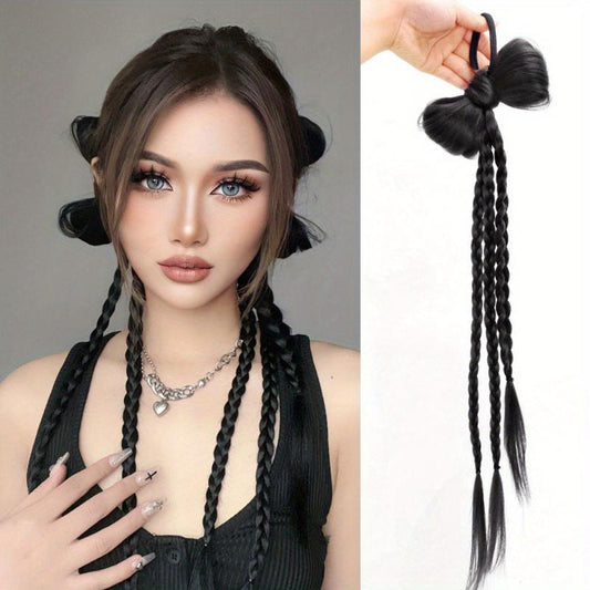 Braided Ponytail Hair Extensions Synthetic Hairpiece With Bow