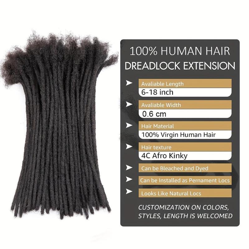 Human Hair Dreadlocks Extension 10 Strands Natural Full Permanent Dreads