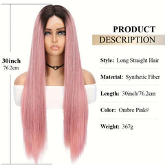 Colorful Lace Front Wig Long Straight Highlight Synthetic Wig
