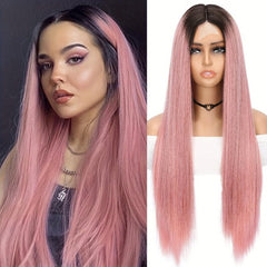 Colorful Lace Front Wig Long Straight Highlight Synthetic Wig