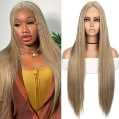 Colorful Lace Front Wig Long Straight Highlight Synthetic Wig