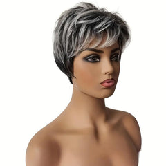 Short Layered Straight Pixie Cut Wig with Bangs Natural Synthetic Wig
