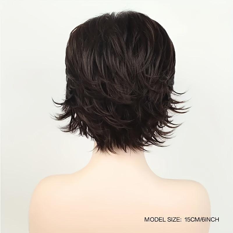 Short Layered Straight Pixie Cut Wig with Bangs Natural Synthetic Wig