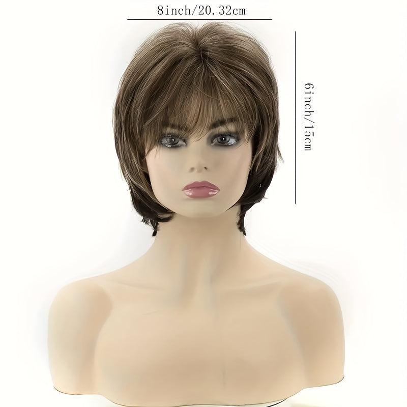 Short Layered Straight Pixie Cut Wig with Bangs Natural Synthetic Wig