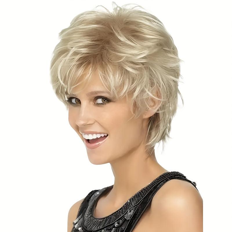 Short Layered Straight Pixie Cut Wig with Bangs Natural Synthetic Wig