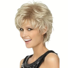 Short Layered Straight Pixie Cut Wig with Bangs Natural Synthetic Wig