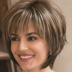 Short Layered Straight Pixie Cut Wig with Bangs Natural Synthetic Wig