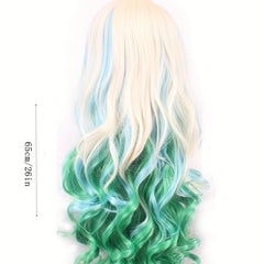 Curly Ombre Green Synthetic Wig with Bangs for Women