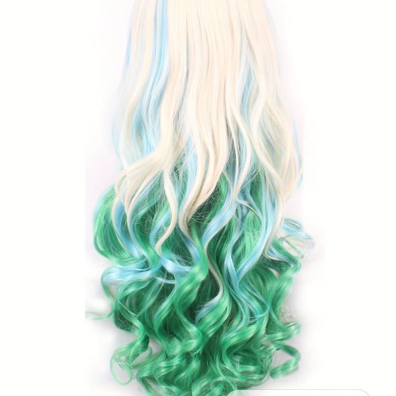 Curly Ombre Green Synthetic Wig with Bangs for Women
