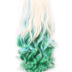Curly Ombre Green Synthetic Wig with Bangs for Women